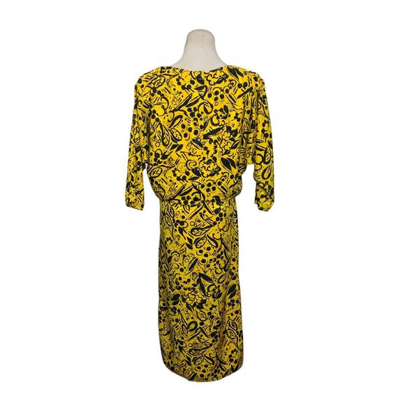 Charles Bianco vintage yellow floral short dolman sleeves midi dress size 8 - Picture 2 of 11